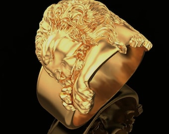 Sleeping Lion Ring, Majestic Lion Statement Band, Wildlife Inspired Jewelry Silver Ring, 14K Gold Plated Lion Ring, Unique Animal Lover Gift