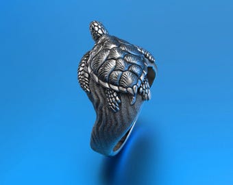 Sterling silver large turtle ring, Turtle Ring – Handmade Sea Turtle Jewelry, Ocean Animal Ring, Beach Gift for Men, Women, Nautical Jewelry