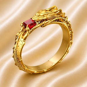 14k yellow gold over dragon ring, Dragons Ring, ruby diamond ring, men dragon ring, dragon charm, fantasy jewelry, gift for him, Gift ring