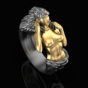 Art Sculpture Ring, Female Figure Ring, Statement Jewelry, Artistic Body Ring, 925 Silver Ring, Gold Plated Ring, Unique Handmade Jewelry.