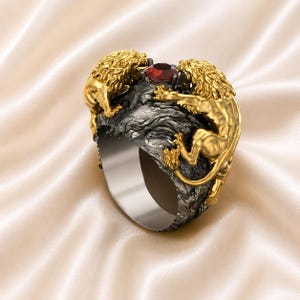 Lion ring Mens lion ring ruby diamond lion ring lion charm ring lion two head ring gift to him Lion Diamond ring, Gift For Him, Animal Ring