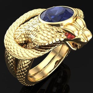 14k Gold Plated Snake Ring, Blue Color Stone Serpent Ring, Animal Lover Wrap Ring, Statement Jewelry, Handmade 925 Silver Ring, Unisex Gift.