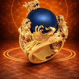 Dragon Statement Ring 925 Sterling Silver 14K Gold Plated Blue Stone Fantasy Ring Mythical Jewelry Gift for Men Women Dragon Ring Men's ring