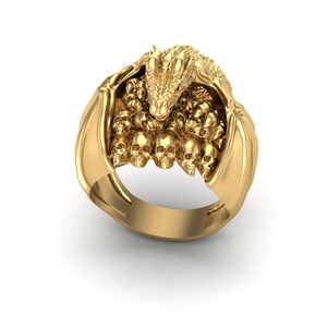 Dragon Skull Ring, Gothic Dragon Ring, 925 Silver Ring, Gold Plated Dragon Ring, Fantasy Jewelry, Skull Ring, Statement Ring for Men Women.