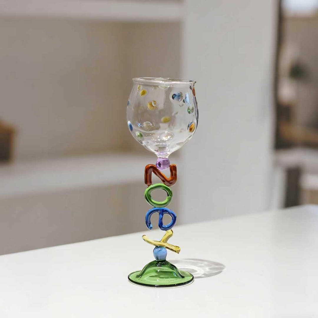Custom Hand-blown Glass Goblet Personalized Name Figure Stemware Unique ...
