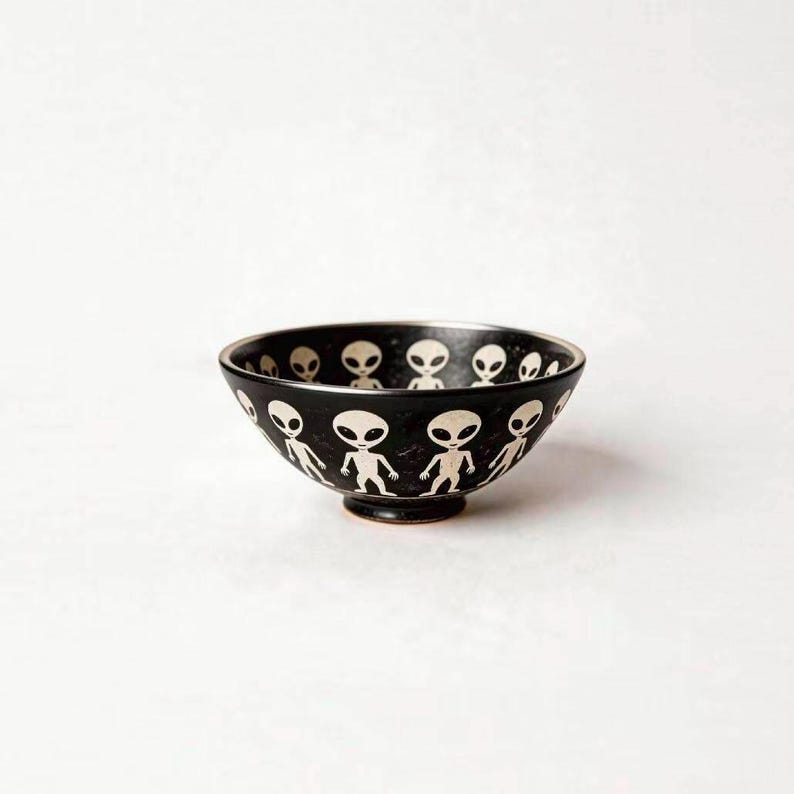 Pre-order Handmade Black Alien Ceramic Bowl Punk Style Alien Cereal ...