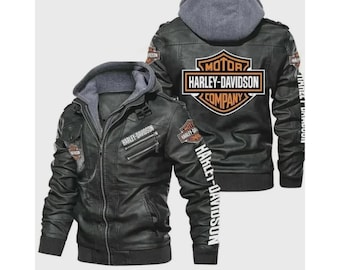 Harley Davidson Style Leather Biker Jacket Black Motorcycle Vintage Racing Coat