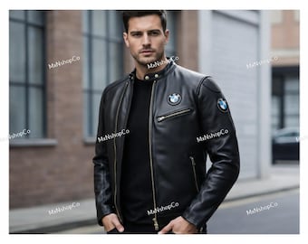 BMW Men's black Cowhide Leather Racing Motorcycle Biker Style Jacket