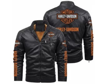 Harley Davidson Style Leather Biker Jacket Black Motorcycle Vintage Racing Coat