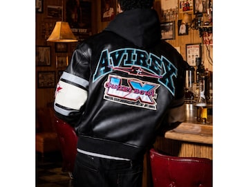 Men's AVIREX Real Bomber Varsity American Fighter Genuine Leather Jacket Gift For Him