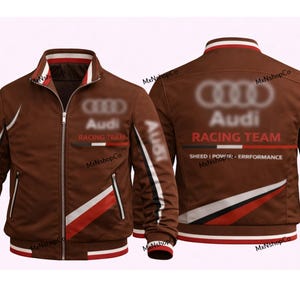 Men's Brown Racing Softshell Jacket – Streetwear Bomber Style