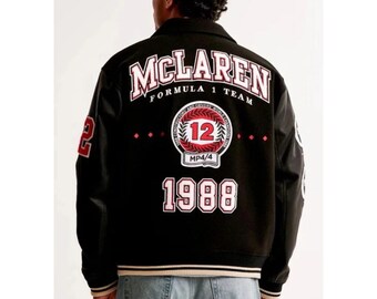 Men's Mclaren Real Bomber Varsity American Fighter Genuine Leather Jacket Gift For Him