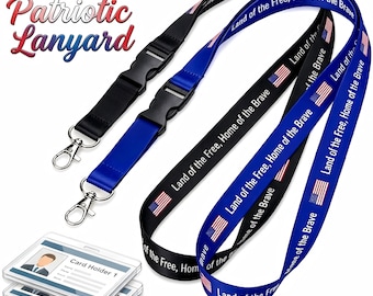 Custom Lanyard Personalized Patriotic Lanyard with Clear Horizontal ID Badge Holder for Cruise, Bulk Custom Lanyards for Work USA Flag
