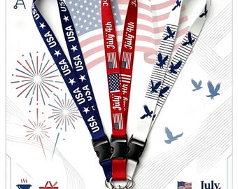 Cordón patriótico personalizado para el 4 de julio, portatarjetas de identificación con la bandera estadounidense del Día de la Independencia, correa para el cuello personalizada con la bandera de EE. UU., regalo patriótico para compañeros de trabajo.
