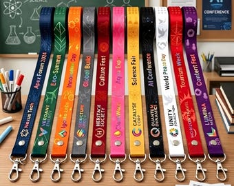 Cordones de poliéster personalizados, correas para el cuello con portatarjetas de identificación personalizadas, regalo para el personal docente y escolar.