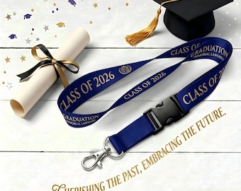 Cordones personalizados para la promoción de 2026, cordón de graduación con cierre de seguridad, regalo personalizado para él o ella, portatarjetas de identificación de seguridad con los colores de la escuela.
