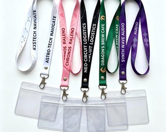 Cordones personalizados al por mayor con portatarjetas de identificación transparente, cinta para el cuello con etiqueta de nombre horizontal personalizada, cordón con logotipo personalizado para eventos empresariales.