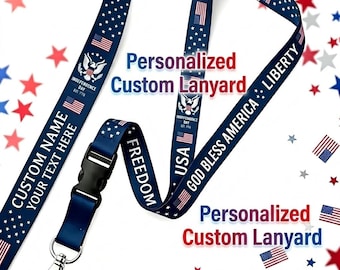 Cordón personalizado, regalo patriótico del 4 de julio, cordón para el cuello con la bandera estadounidense para llaves o portatarjetas de identificación, logotipo personalizado al por mayor
