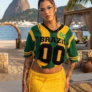 Jersey Häkelanleitung PDF, Brasilien inspiriert Fussball-Shirt, DIY Sommertop (Digitaler Download)