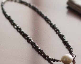 Aubergine Keshi Pearl Necklace: South Sea Pearl Center, 18K White Gold