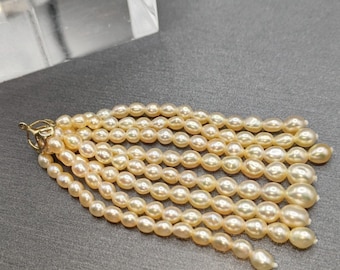 Rare Golden Japanese Akoya Keshi Tassel Natural Color- Japanese Akoya Saltwater Keshi - Pre-strung on 18K Bail with Attached Jump Ring