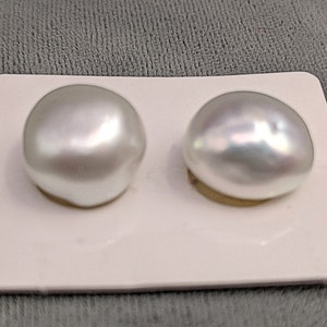 White Coin Pearl Dangle Baroque Earring Pretty Pair Of 11-12mm South Sea Aaa+