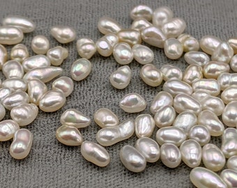 Undrilled Akoya Keshi Pearls: Natural Off-White Japanese Saltwater Pearls, 3mm, 10 Piece Lot