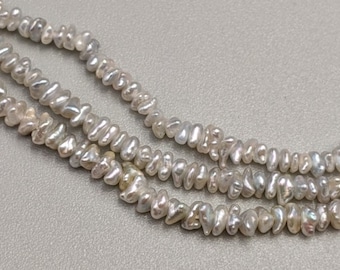 Keshi Pearls - Seed Pearls - Japanese Akoya Saltwater Keshi  - Flat Shaped Center Drilled - Natural Color  High Luster