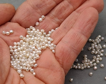 Loose Japanese Keshi Akoya Pearls Natural Color Saltwater Pearls Drilled Off-White Light Silver Color 35 Piece Lots  Not the Best Quality