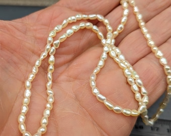 Keshi Pearls - Japanese Akoya Saltwater Rare Strands - Over 19 Inches Length - Drilled Lengthwise - Deep Champagne Over 95 Pearls/Strand