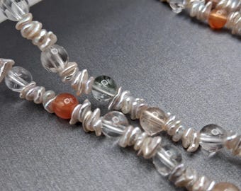 Japanese Akoya Keshi Pearl and Multi-Color Agate Beaded Necklace, Endless Style, 46 Inches, Vintage