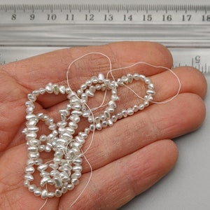 Japanese Keshi Pearls Akoya Side Drilled Natural Color Saltwater Pearl Off White Silver Color 16&quot; Strand PearlExporting Beautiful Luster AAA