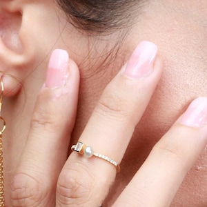 Small Size 6 Silver Rings - Keshi Pearl Silver Ring with CZ - Gift for Her Free Shipping - Pearlexporting - 925 Silver Ring