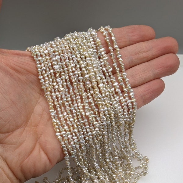 Keshi Pearls Outstanding Color Japanese Akoya Natural Color Saltwater Pearl Strand Silver Champagne Mix Color- 16"or7" Strand - Side Drilled