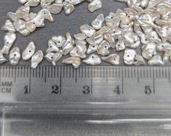 Loose Stick Shaped Keshi Pearls - Japanese Akoya Natural Color Saltwater Pearls - Flat Side Drilled - Off-White Silver Color 60 Piece Lots