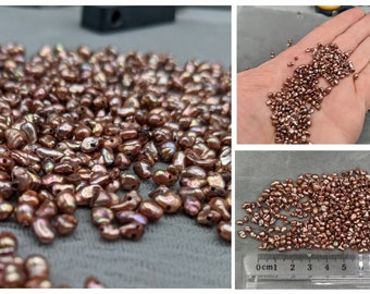 Japanese Akoya Keshi Pearls - 50 Loose Drilled Pearls - Chocolate with Overtone Rich Colors - Aubergine Green Violet Copper and Silver Dyed