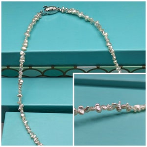 Handmade Japanese Keshi Pearl Necklace - 17 Inch Silver Clasp - Keshi Stick Pearls Light Silver Color with a Hint of Champagne - AAA Pearls