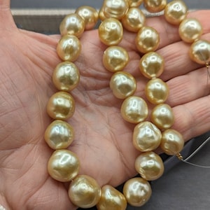 Large South Sea Golden Cultured Baroque Pearl Strand 13 x 16 mm 29 Pearls PearlExporting