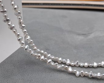 Keshi Pearls, 2 Strand Lot Japanese Akoya Saltwater Side Drilled  Pearls, Natural Color, Off White Silver in Color, 15.5" Per Strand