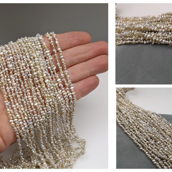 Keshi Pearls Outstanding Color Japanese Akoya Natural Color Saltwater Pearl Strand Silver Champagne Mix Color 16 or 7 Inch Strand Available