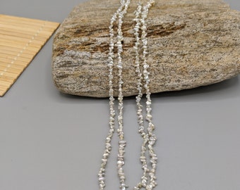 2 Strand Lot Japanese Akoya Keshi Pearls - Side Drilled Natural Color Saltwater Pearls - 2 Strand Off White and Silver Mix Color