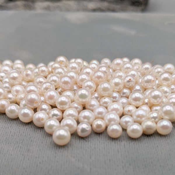 Perles semi-percées non fixées - Perles de culture d'Akoya du Japon - Mélange de couleurs blanches champagne - Perles AA, Perles semi-rondes 4-5 mm, Lot de 5 perles