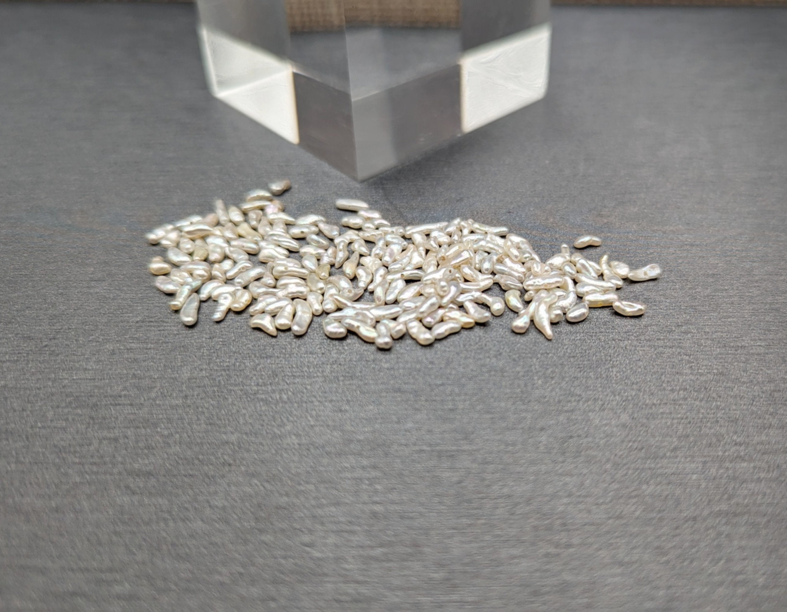Keshi Stick Pearls  - Japanese Akoya Natural Color Saltwater Pearls - Side Drilled Off-White Light Silver Color Over 100 Piece Lot