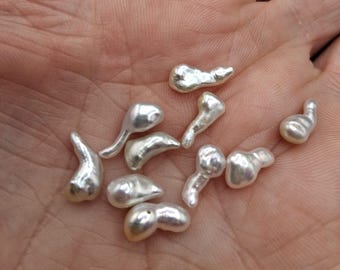 Large Baroque Akoya Keshi Pearls, Natural Silver Overtone, 9-10.5mm Length, Loose Lot (10 Pieces)