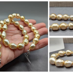Large South Sea Golden Cultured Baroque Pearl Strand - Natural  Color - 12 x 13.8mm - Over 17.5 Inches in Length - 30PCS - PearlExporting
