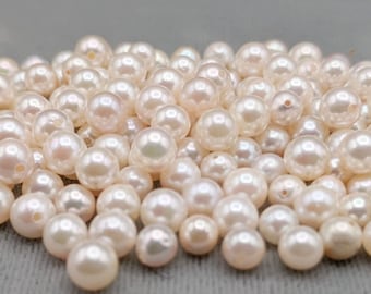 Loose Single Cultured Japanese Akoya Pearls - White Mixed Champagne Overtone  - AA Pearls Round Pearls 4-5 mm Half Drilled Pearls