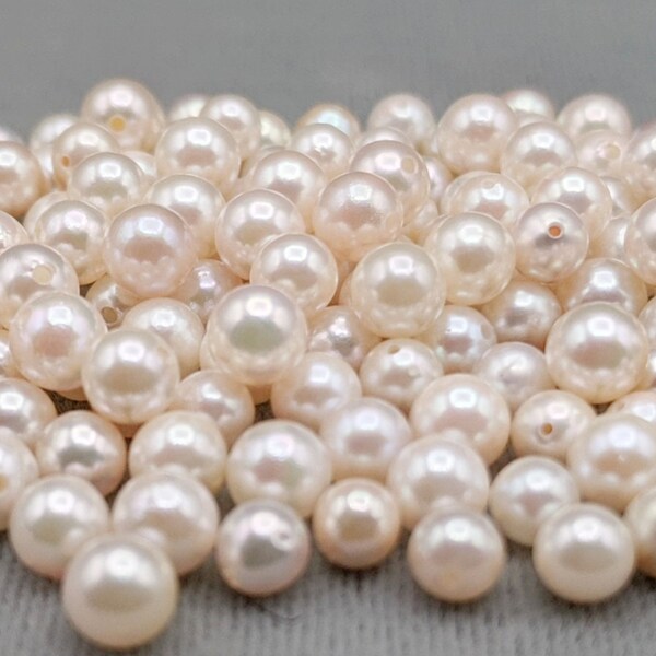 Loose Single Cultured Japanese Akoya Pearls - White Mixed Champagne Overtone  - AA Pearls Round Pearls 4-5 mm Half Drilled Pearls