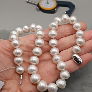Large Vintage Baroque South Sea Cultured Pearl Necklace - Natural Off White Color 12.9 x 16 mm 33 Pcs - 18 Inch Knotted Wholesale Pricing
