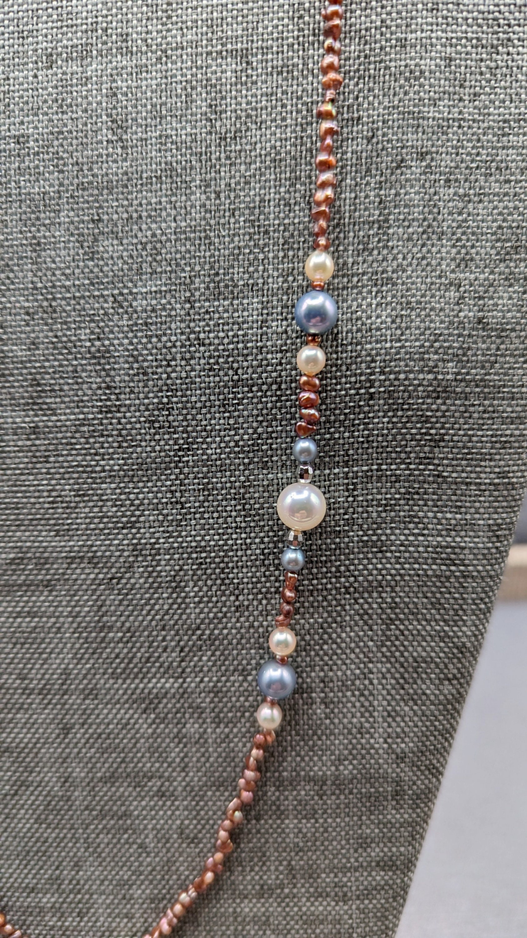 Vintage Keshi Pearl Necklace - Chocolate Seed Pearls - Adjustable