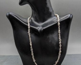 Handmade Japanese Keshi Pearl Necklace - 17.2 Inch Silver Clasp - Side Drilled Pearls Light Silver Color Lots of Overtone Color - AAA Pearls